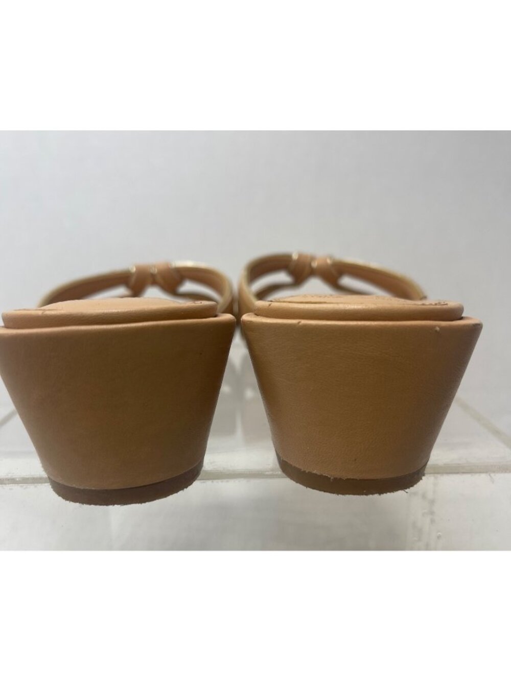 Vince Camuto Leather Block Heel Selaries Slide Sandals7M Beige/Walnut - Picture 4 of 8